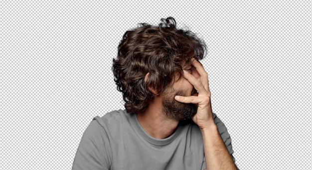 young adult expressive bearded man