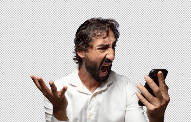 スマートフォンを使っている若い成人男性