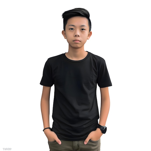 PSD gratuito giovane asiatico in maglietta nera isolato su sfondo bianco
