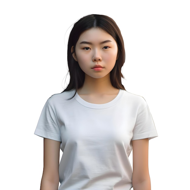 Free PSD young asian woman in white t shirt isolated on white background