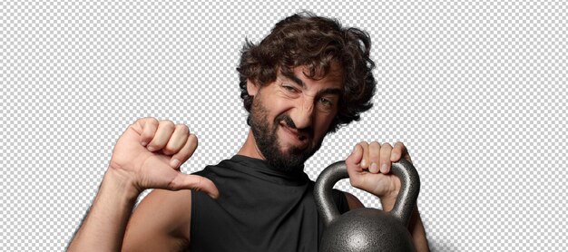young bearded crazy fitness man sport concept
