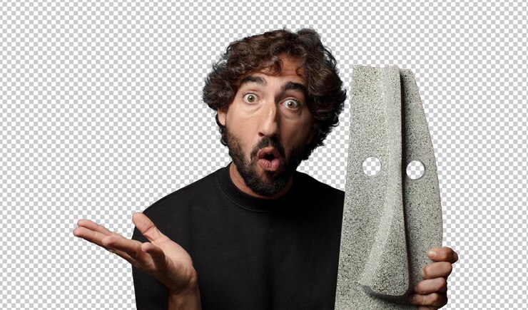 Free PSD young bearded crazy man with an african mask