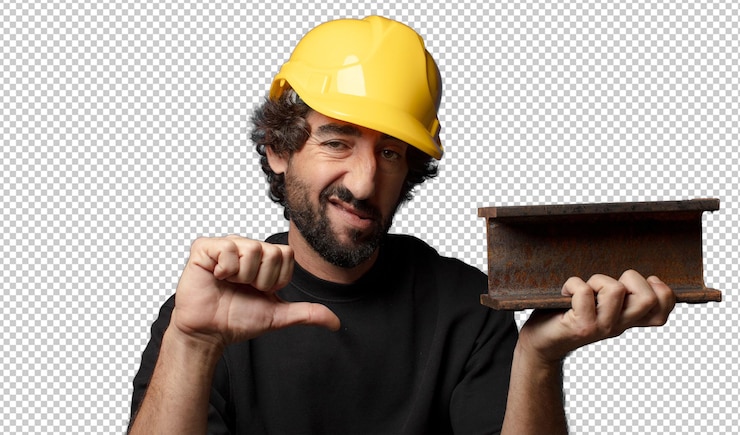 मुफ़्त PSD young bearded crazy worker man with helmet
