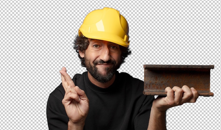मुफ़्त PSD young bearded crazy worker man with helmet