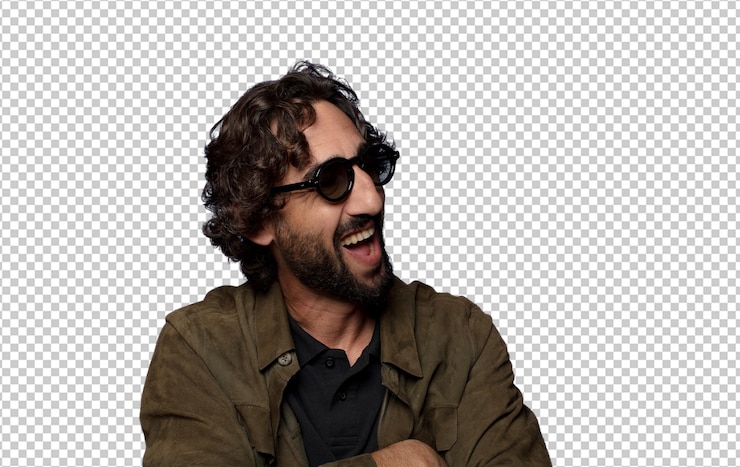 Free PSD young bearded man wearing sun glasses
