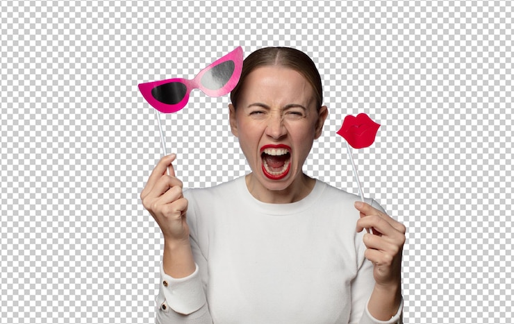 Free PSD young blonde woman joking funny