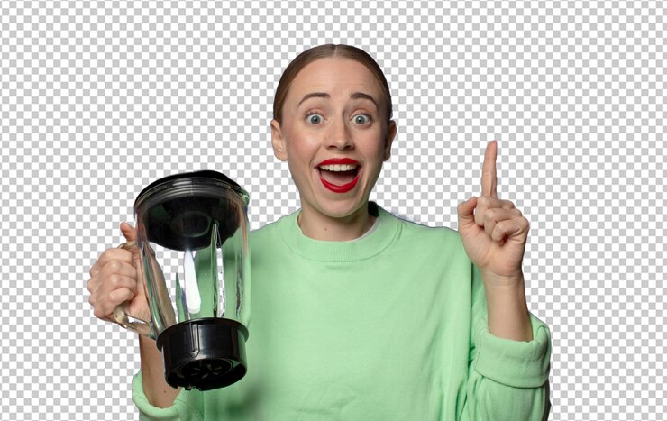 Free PSD young blonde woman with an electirc mixer