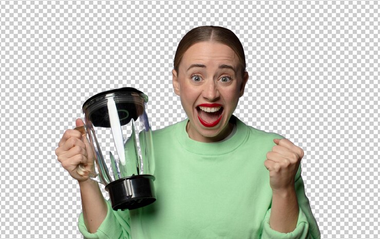 Free PSD young blonde woman with an electirc mixer