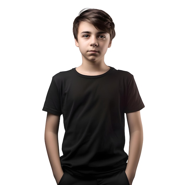 PSD gratuito ragazzo in maglietta nera isolato su sfondo bianco con percorso di ritaglio