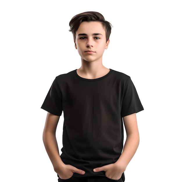 Free PSD young boy in black t shirt isolated on white background