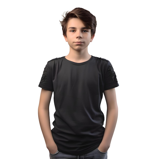 Бесплатный PSD Молодой мальчик в черной футболке на белом фоне с обрезкой пути