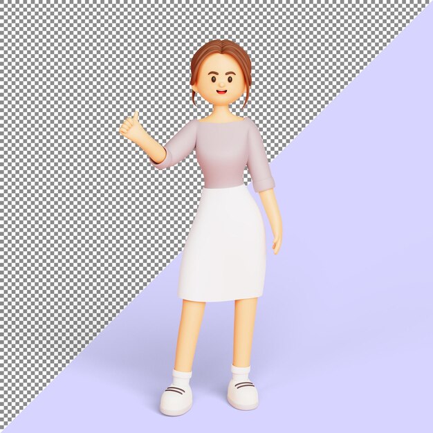 Молодая бизнесменка, стоящая и показывающая большой палец вверх 3D-иллюстрация мультфильма