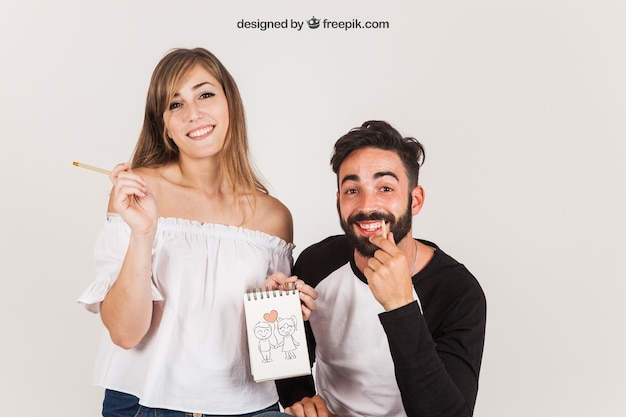 Free PSD young couple holding notepad