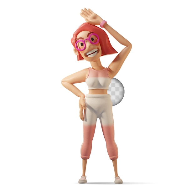 Young girl doing stretching. 3d illustration