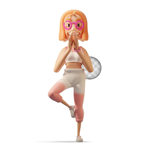 Young girl doing yoga. 3d illustration