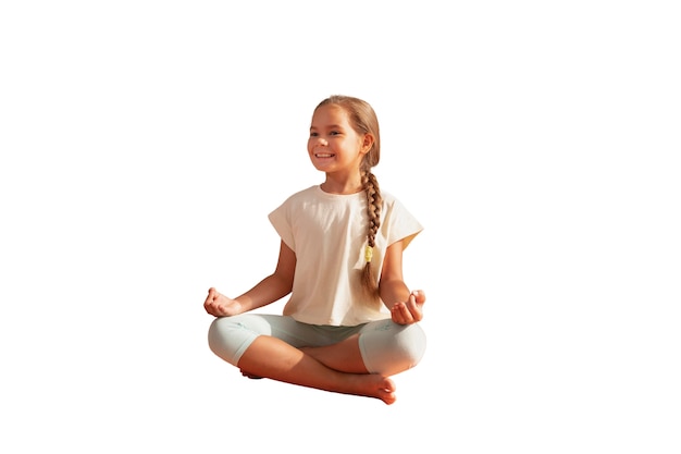 Free PSD young girl doing yoga and meditation
