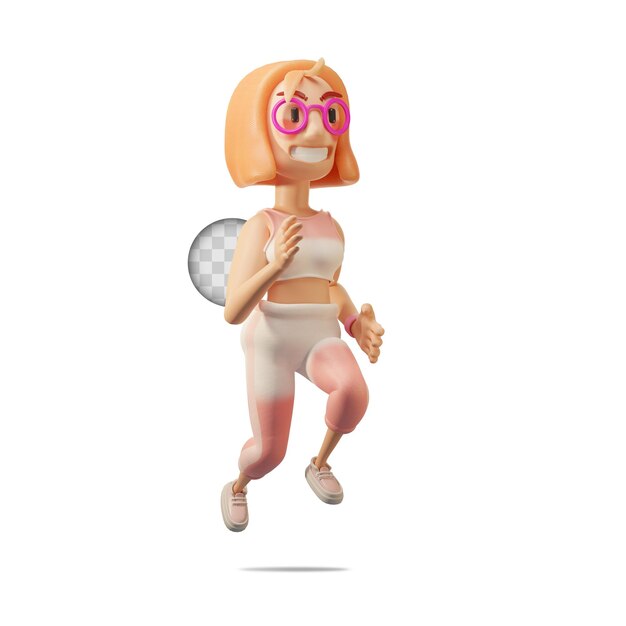 Young girl focused on running. 3d illustration