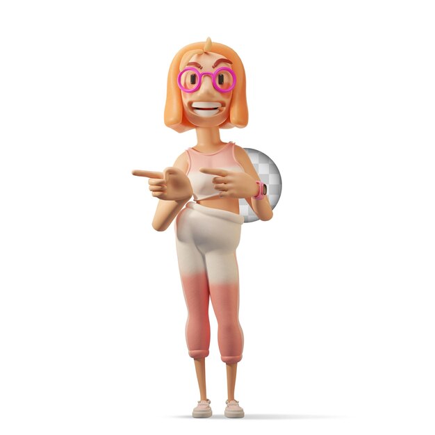 Young girl pointing. 3d illustration