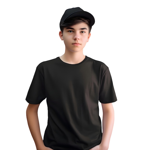 Free PSD | Young man in black t shirt and cap isolated on white background