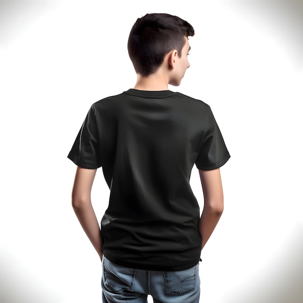 Free PSD young man in black t shirt on white background mock up