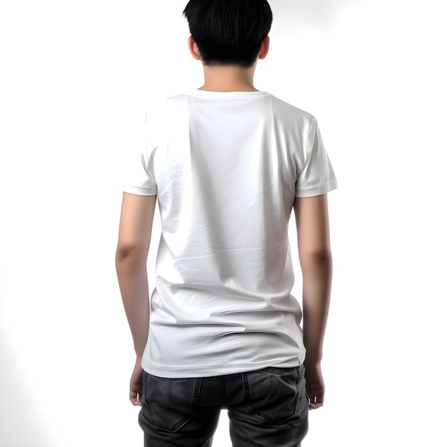 Free PSD young man in blank white t shirt mockup on white background