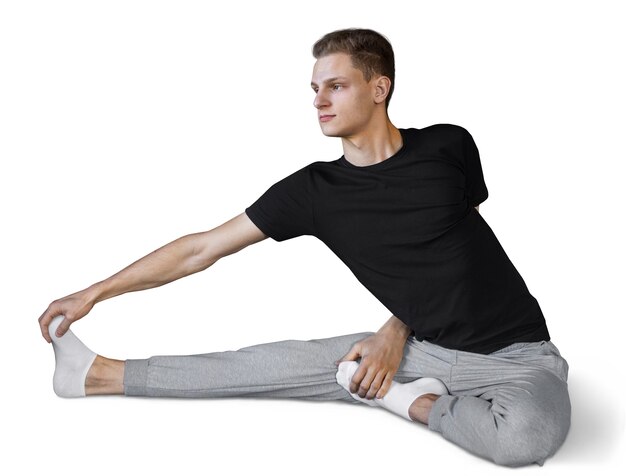 young man doing a yoga position