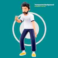 Free PSD young man tired holding a takeaway coffee cup mockup 3d character illustration