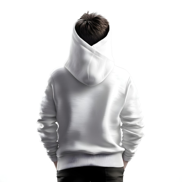 Free PSD young man in a white hoodie on a white background mock up