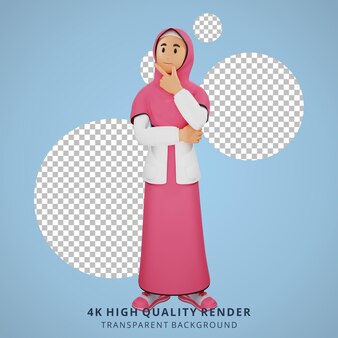 3d 캐릭터 일러스트를 생각하는 젊은 이슬람 소녀