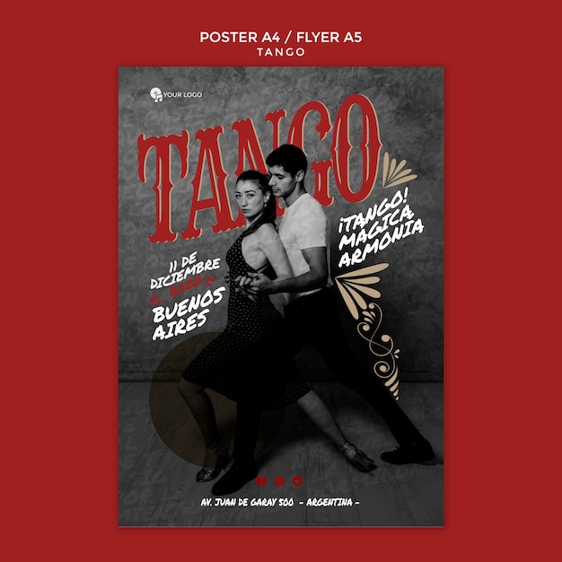 Free PSD young people tango dancing flyer print template