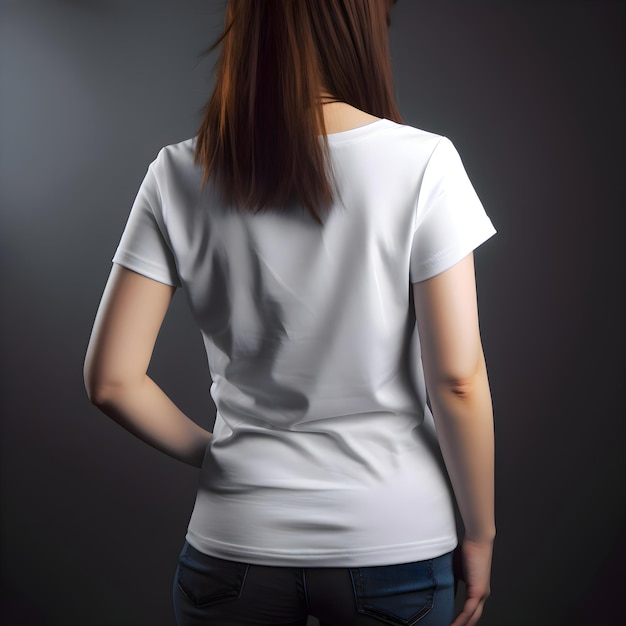 無料PSD 暗い背景の白いtシャツを着た若い女性 モックアップ