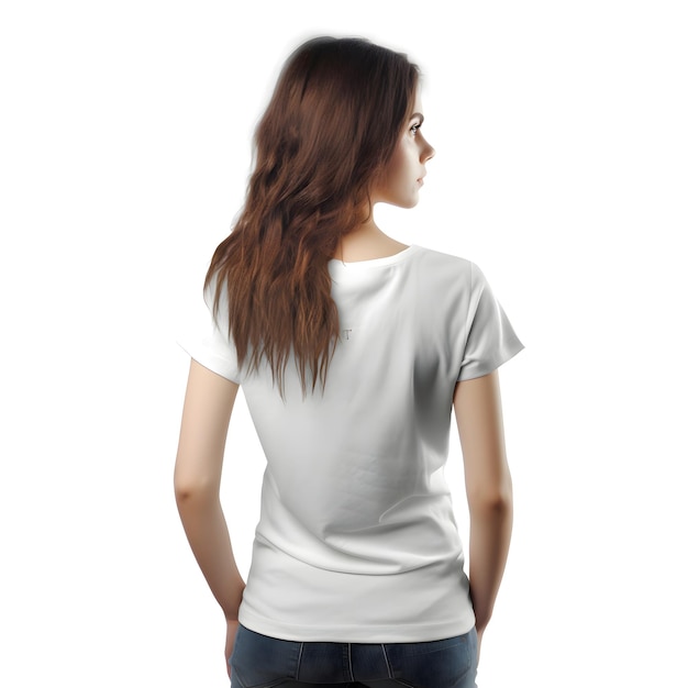 Young woman in white blank t shirt isolated on white background