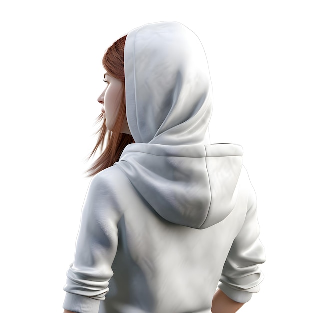 Youthful Woman in a White Hooded Sweatshirt: Free 3D Rendering PSD Template Download