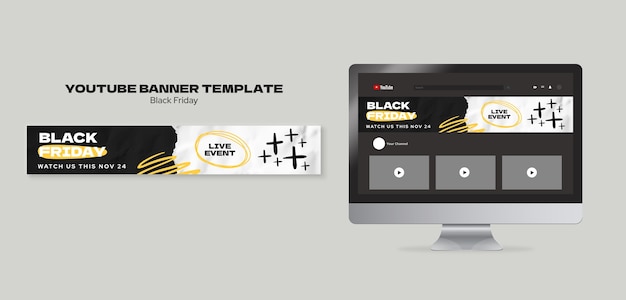 Free PSD youtube banner template for black friday sales with torn paper texture