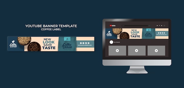 PSD gratuito modello di banner di youtube per l'etichetta del caffè