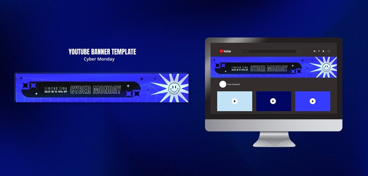 Free PSD youtube banner template for cyber monday sales