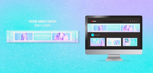Free PSD youtube banner template for drive-in cinema experience
