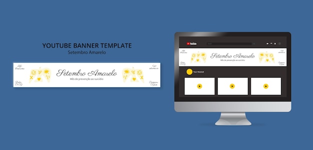 Шаблон баннера youtube для месяца осведомленности о бразильском предотвращении самоубийств