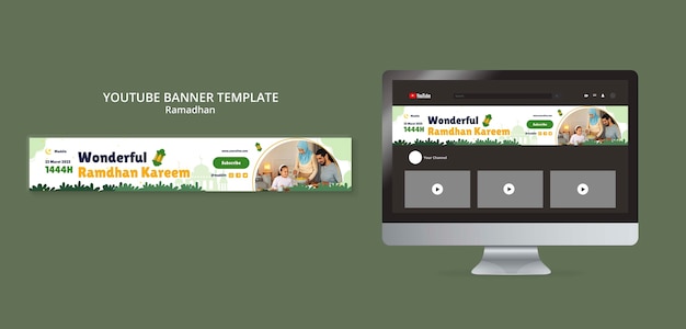 無料PSD ラマダンのお祝いのyoutubeバナーテンプレート