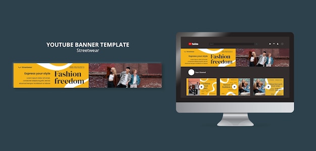 無料PSD ストリート ファッション ショッピング用の youtube バナー テンプレート