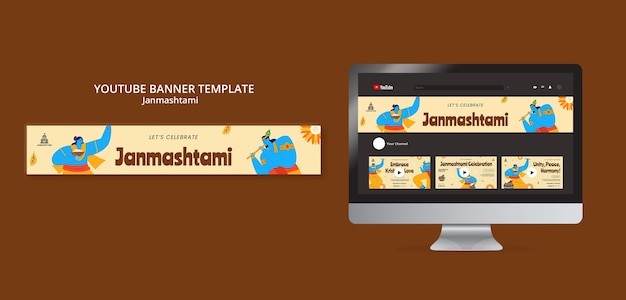 Free PSD youtube banner template for janmashtami celebration