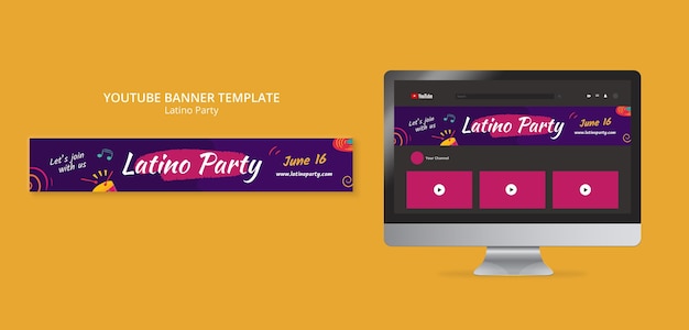 Youtube banner template for latino party – Free PSD Download