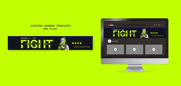 PSD gratuito modello di banner di youtube per il combattimento di box mma