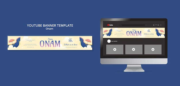 Free PSD youtube banner template for onam festival celebration