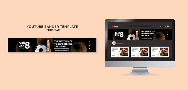 PSD gratuito modello di banner di youtube per sport bar con birra