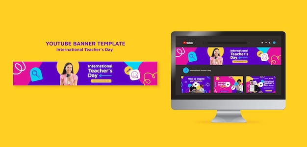 Free PSD youtube banner template for teachers day celebration