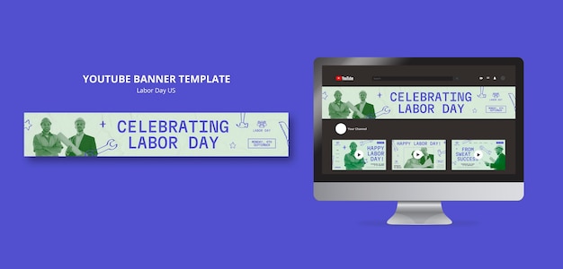 Free PSD youtube banner template for us labor day celebration