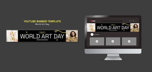 Free PSD youtube banner template for world art day celebration