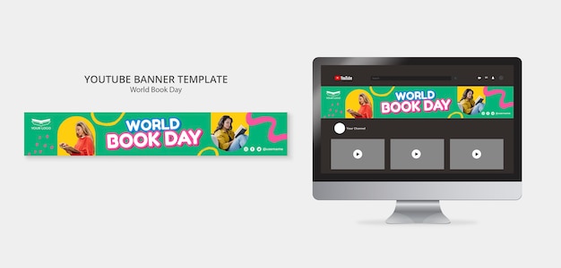Free PSD youtube banner template for world book day celebration