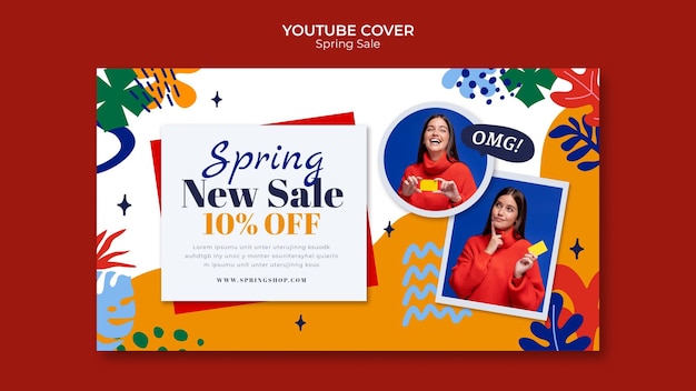 無料PSD 花を使った春のセールのためのyoutubeチャンネルアート